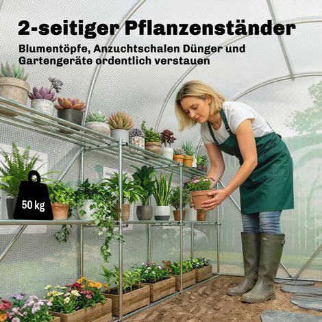 Serre en aluminium 2,7 x 2 x 2 m, abri de jardin avec étagères, toit enroulable, porte à fermeture éclair, 6 fenêtres grillagées, poteaux de renfort