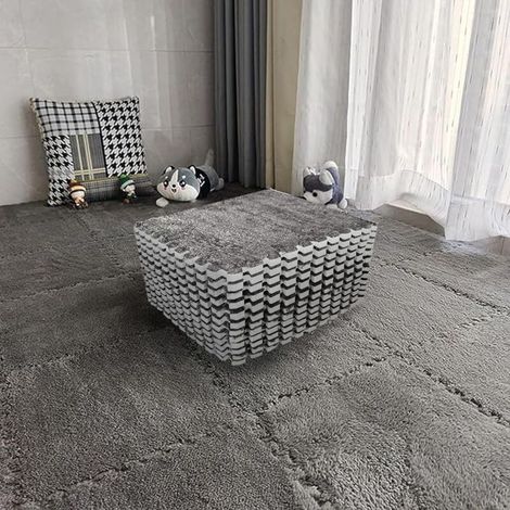 Tapis en mousse EVA doux et moelleux – créent des zones sécurisées pour les chambres et les salles de jeux – 12 pièces, gris (1/5)