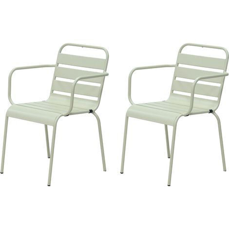 Lot de 2 chaises de jardin en métal beige avec accoudoirs - BACA (1/5)