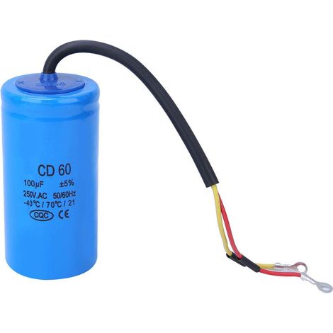 Condensateur moteur 250V 100uf, condensateur de démarrage CD60 avec câble pour compresseur d'air moteur pour réfrigérateurs climatiseurs et générateurs 50/75/100/1