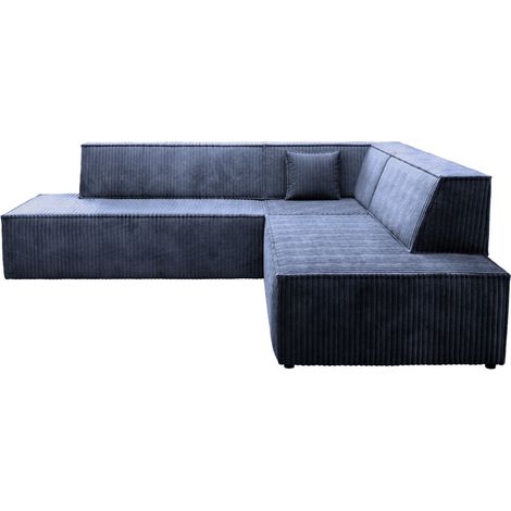 LARIA L - Canapé d'angle gros velours côtelé 4 places Bleu Droit (1/5)