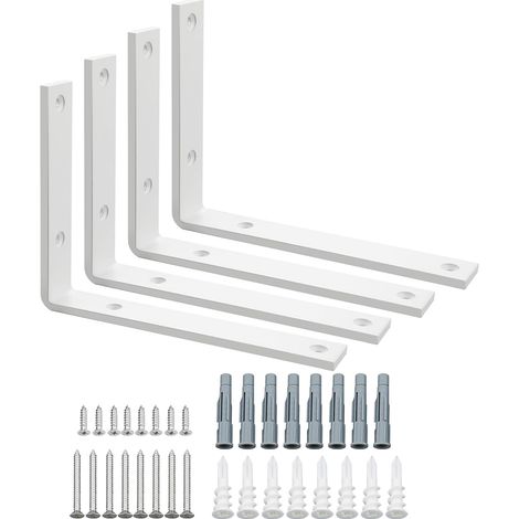 4 Pcs Équerre Étagère Murale Métal 5MM Épaisse 200 150mm Blanc (1/5)