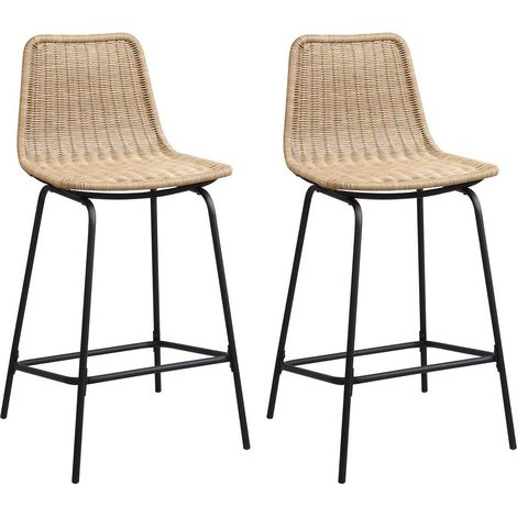 Set aus 65 cm BALI Metallinsel und Barhockern mit Rattansitz