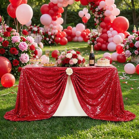 Pailletten Tischdecke Rot 150x255 cm Glitzer für Hochzeiten & Feste