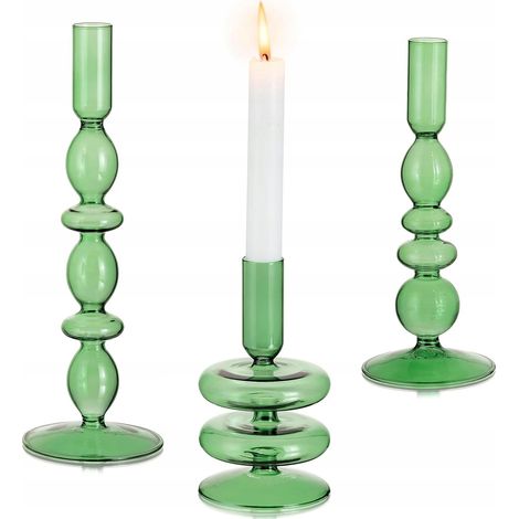 Set di 3 candelabri in vetro verdi per tavoli da matrimonio e festività. (1/5)
