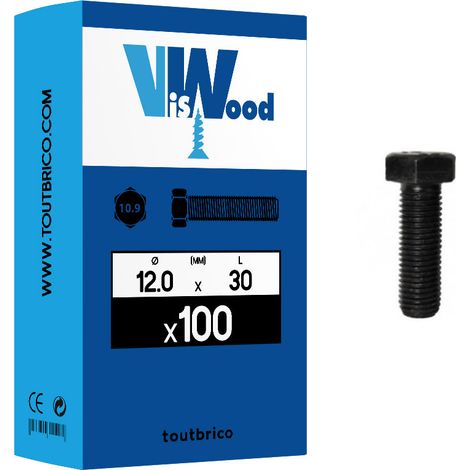 100 vis 12x30mm tête hexa  brut Viswood