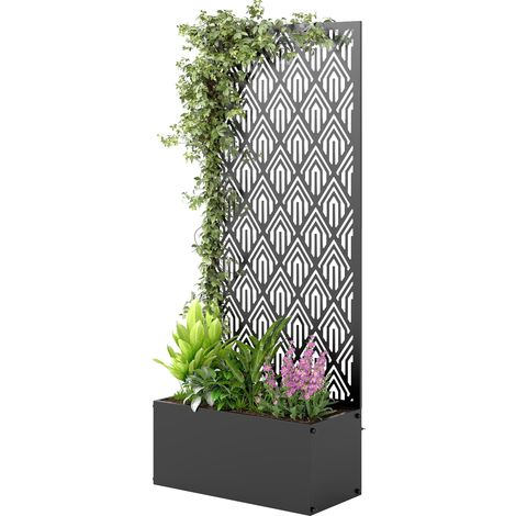 Pflanzkasten mit schwarzem Drahtgeflecht, 45 x 21,5 x 110 cm, Sichtschutz-Blumenkasten für Kletterpflanzen