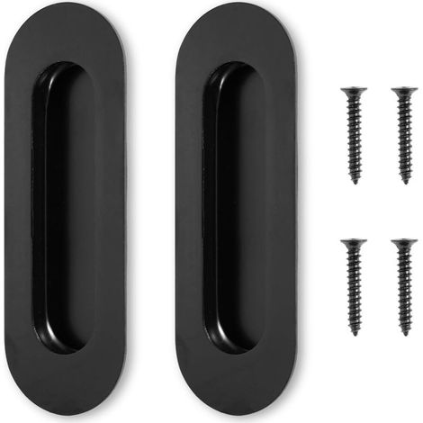 2 Pièces Poignées de Porte Coulissante en 201 Acier Inoxydable Brossé avec Vis Poignées de Porte Invisibles 120x40mm Poignée Ovale Encastrées Poignée de Meuble pour Armoire Tiroir - Noir (1/4)