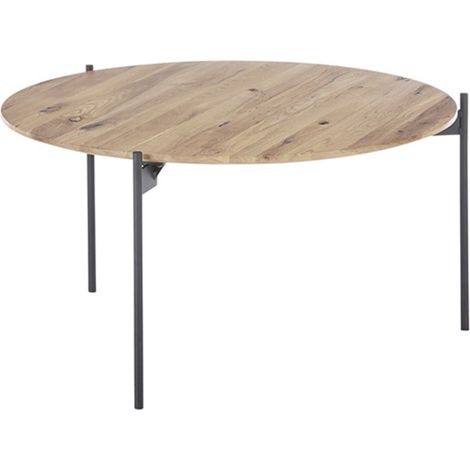 Table basse en bois coloris chêne massif, pieds en métal noir - Longueur 74 x Hauteur 38 x Profondeur 74 cm -PEGANE- (1/5)