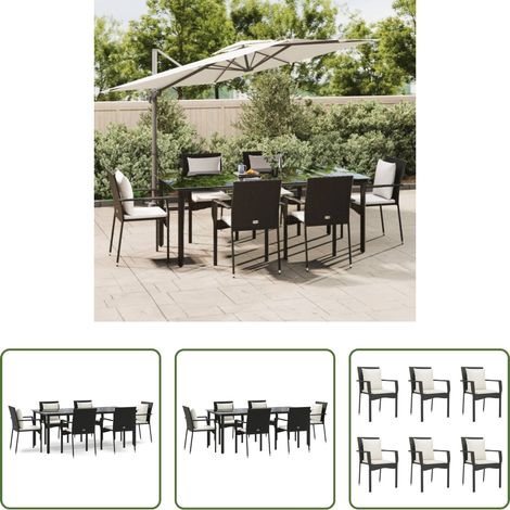 vidaXL Salle à manger extérieure - Ensemble à manger de jardin coussins 7pcs Noir Résine tressée (1/5)
