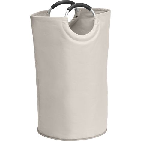 Wenko – Panier à linge souple 69l – Sac multi-usages pour linge et courses – Poignées Soft-Grip en aluminium – Tissu polyester beige 38x72 cm
