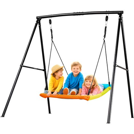 VEVOR Gartenschaukel mit A-förmigem Metallgestell, Schaukelsitz (150 x 81 cm), bis zu 199,6 kg Tragkraft, Schaukelset Outdoor, Verstärkt mit Spiralförmigen Bodenankern, Kinderschaukel Farbenfroh (1/5)