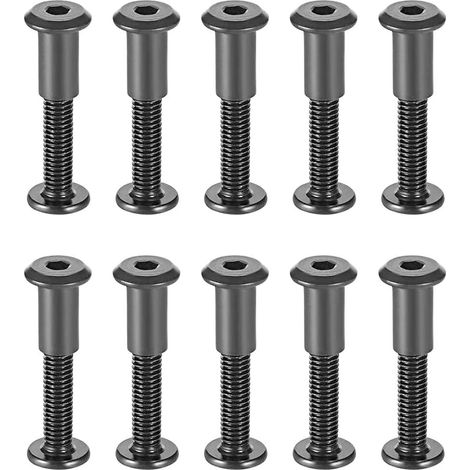 Packung mit 10 Befestigungsschrauben M6 x 35 mm mit passenden Muttern Hülsenmutter mit Sechskantloch-Rundkopf aus schwarzem Karbonstahl, geeignet für Ledertaschen oder Gürtel (1/5)
