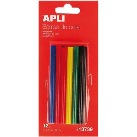 Recharge de bâtons de colle - APLI - 12 couleurs assorties - 7,5 mm - 10 cm - Activités manuelles