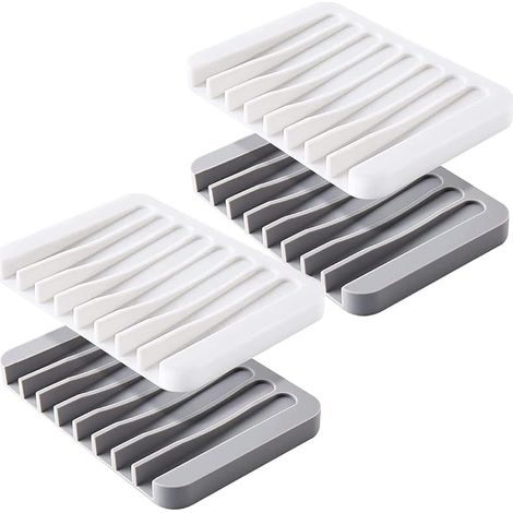 Lot de 4 porte-savon en silicone avec tuyau d'écoulement, non perforé, design antidérapant pour comptoir de cuisine
