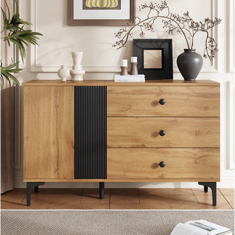 Credenza 120 x 35 x 76 cm in truciolare, naturale e nero OKMYHOME (1/5)