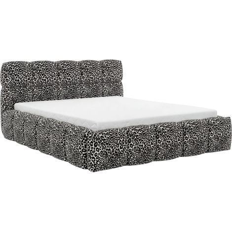 ELISE - Lit coffre tissu imprimé animalier Blanc 180x200