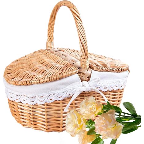 Panier Pique - nique Vintage avec - Panier Vide En Rotin Pour Fleurs - (1/5)