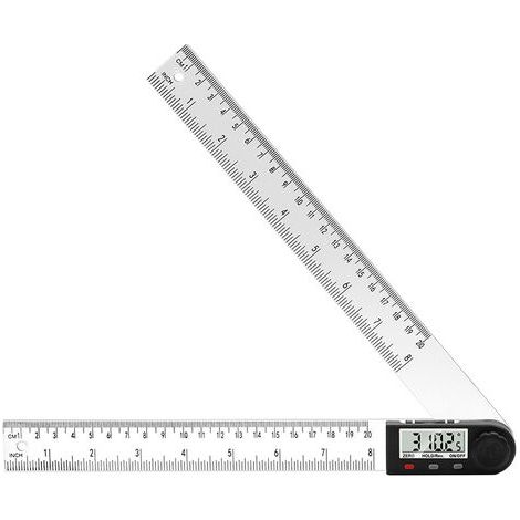 Règle d'angle numérique, pied à coulisse, longueur 200 mm, mesure d'angle en acier inoxydable, avec verrouillage/tour, zéro et grand écran LCD, pour menuiserie/construction (1/2)