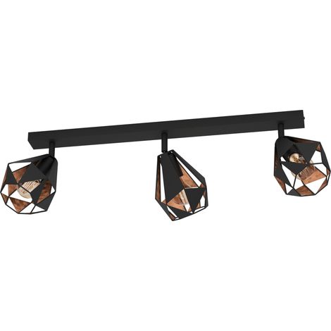 EGLO Deckenlampe Carlton 7, Deckenleuchte mit 3 Spots, Spotbalken Vintage, Industrial, Retro, Wohnzimmerlampe aus Stahl in Schwarz und Kupfer, Lampe Decke mit E27 Fassung (1/5)