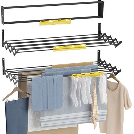 Newlux Tendedero Plegable Pared Negro Wall V100 (100 x 60 x 19 cm) con capacidad para 10,5 m / 12 kg