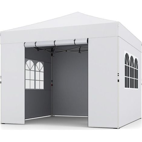3 x 3 m barnum pliant blanc avec 4 parois, hauteur réglable, abri extérieur pour camping et marché (1/3)