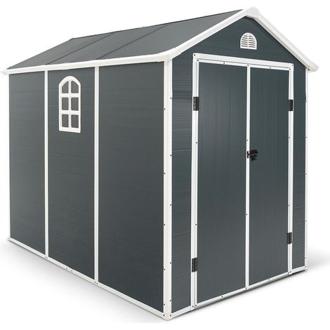 Caseta de Resina para Exterior Gardiun New Fiorella 5,32m² 188x278x225 cm Ventanas Laterales y Respiraderos Antracita/Blanco (1/5)