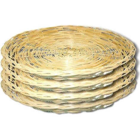 Lot de 4 porte-assiettes en bambou tressé, robustes et réutilisables, de 25 cm, parfaits pour les pique-niques et les fêtes. (1/4)