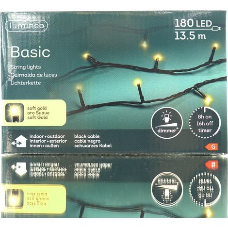 Lumineo LED Lichterkette Basic schwarz 13,5 Meter 180 Lichter - softgold (1/5)