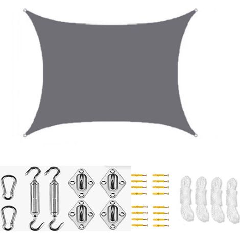 JSSEVN - Rectangular shade sail - 2 x 4 m - With eyelets - Waterproof shade sail - Made of waterproof fabric - With fixing kit - UV protection (1/4)