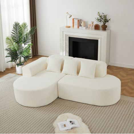 Sofá chaise longue izquierdo, chenilla beige, para salón – MEUBLIV (1/5)