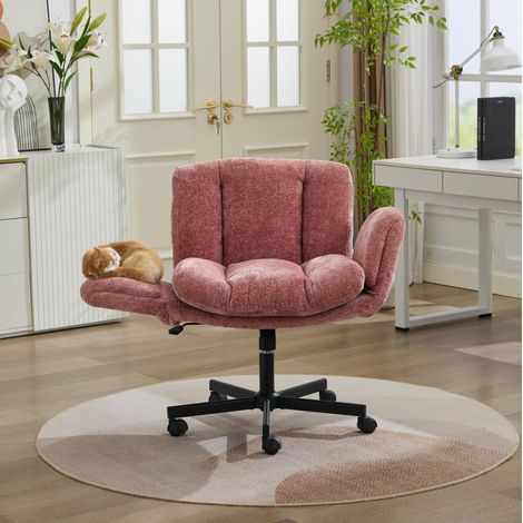 Drehbarer Bürostuhl Rosa aus Chenille mit Höhenverstellung und klappbaren Armlehnen (1/5)