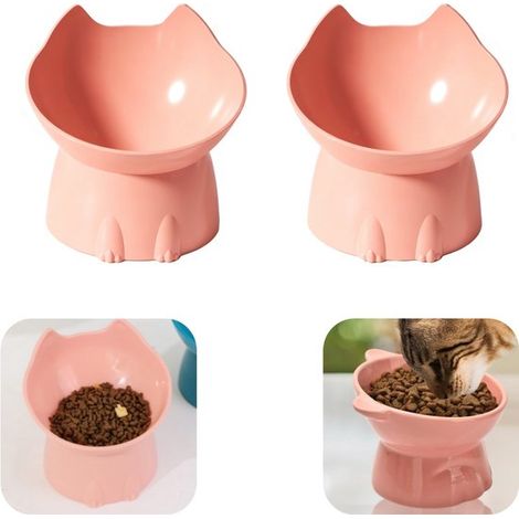 2 gamelles gamelle pour chat gamelle surélevée grande capacité (rose, 12,5 x 11,5 cm) (1/5)