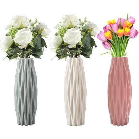Lot de 3 vases en plastique au design élégant - Vases décoratifs modernes pour l'intérieur : chambre, salon, balcon, table de mariage, cuisine, bureau (1/5)