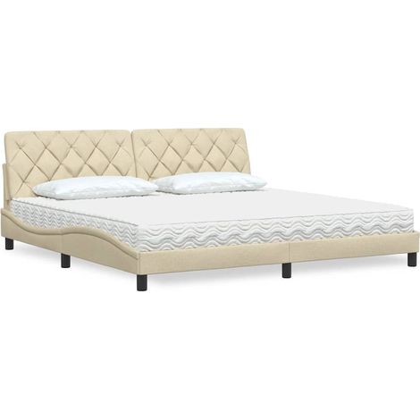 vidaXL Lit avec matelas crème 200x200 cm tissu (1/5)