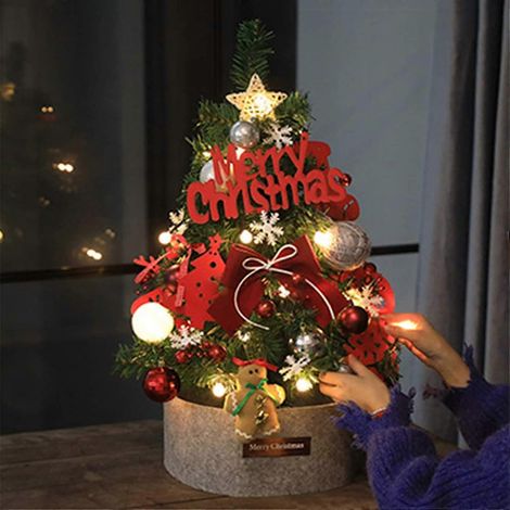 Árbol decorativo, árbol de Navidad artificial de mesa con adornos LED y base, árbol de Navidad iluminado para la decoración del hogar. (1/5)