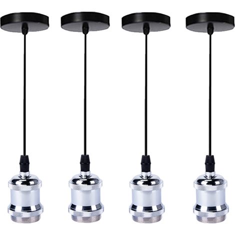 Lampada a Sospensione 4XE27 Retro Accessori Lampada da Soffitto Regolabile Cavo per Bar,Caffetteria,Negozio di Abbigliamento,Casa,Hotel - Argento (1/5)