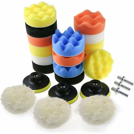 Éponge de polissage de voiture, kit d'éponge de polissage avec adaptateur, ensemble de 25 tampons de polissage en laine pour machines à polir