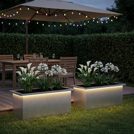 vidaXL Jardinera para jardín con luces LED 2 uds. Plateado (1/5)