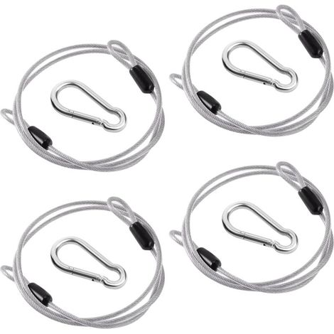 Cavo di sicurezza da 1 m × 3 mm, 4 pezzi, cavo di sicurezza in acciaio inossidabile con 4 moschettoni, cavo in acciaio intrecciato a doppio anello, cavo antifurto intrecciato ad anello per bicicletta,