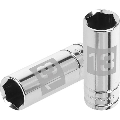 Llave vaso hexagonal larga, cuadro 1/4" - 13 mm