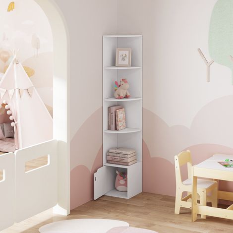 WOLTU 5 Ebenen Bücherregal Eckregal Leiterregal Standregal mit Tür Bücherschrank aus Holzwerkstoff für Arbeitszimmer Schlafzimmer Wohnzimmer Büro 29.5x29.5x158cm Weiß