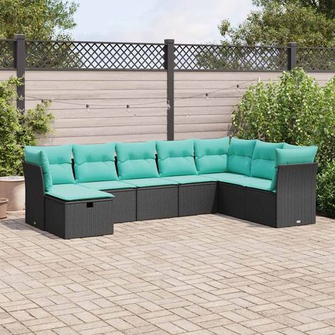 vidaXL Salon de jardin 8 pcs avec coussins noir résine tressée (1/5)