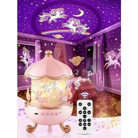 -Veilleuse Bébé Projecteur Ciel Etoile, Veilleuse Enfant Veilleuse Musicale et Lumineuse,12 Thèmes 360°Rotation Telecommandé Veilleuse Lampe LED, (1/5)