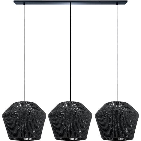 Paco Home Suspension Table À Manger Osier Boho Lampe Suspendue E27 Rotin Lampe à suspension - Noir, Noir (Ø33cm)
