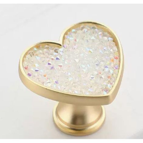 Lot de 4 boutons de tiroir en laiton doré en forme de cœur, en cristal blanc, poignées de placard et de commode en cuivre doré (blanc) (1/4)