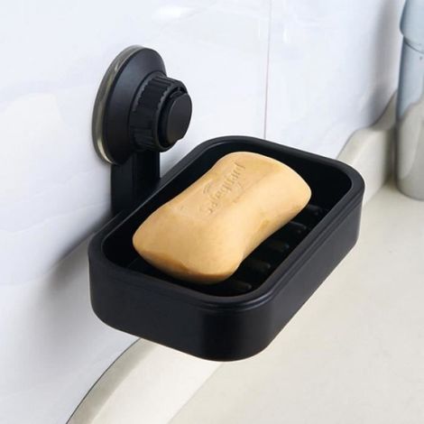 Porte savon - Ventouse ABS - Noir - 14x8.5x10cm - Installation facile sans outil (1/4)