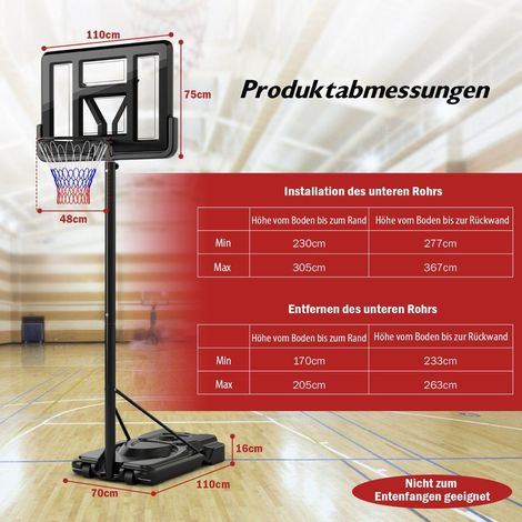 Aro de baloncesto al aire libre con soporte de baloncesto ajustable en altura de 170 305 cm con soporte