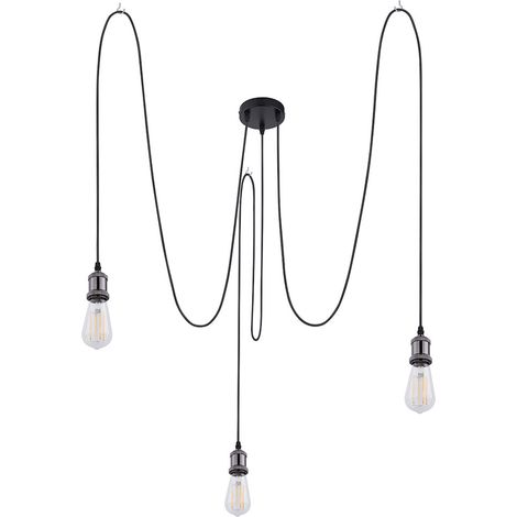 LED Hängeleuchte schwarz Metall Hängelampe Esstisch Retro 3 Flammige Pendelleuchte, locker hängende Fassungen, 3x 7W 720Lm warmweiß, DxH 200x100 cm (1/5)