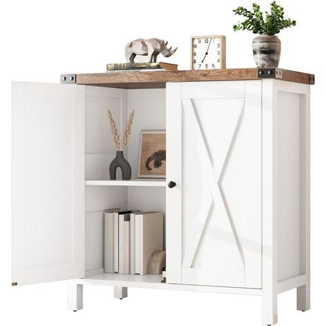 Buffet 2 portes 2 niches blanc et bois pour salon et entrée (1/5)